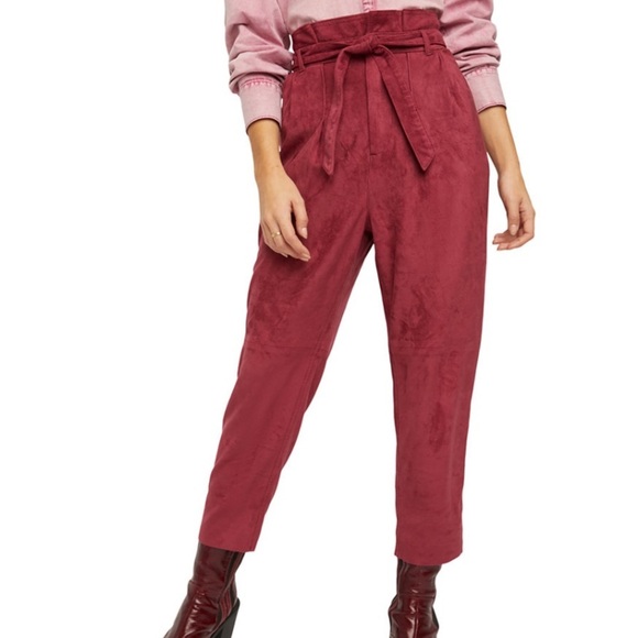 Free People Pants - NWT Free People Nightfall Vegan Burgundy Tapered Faux Suede pants 10